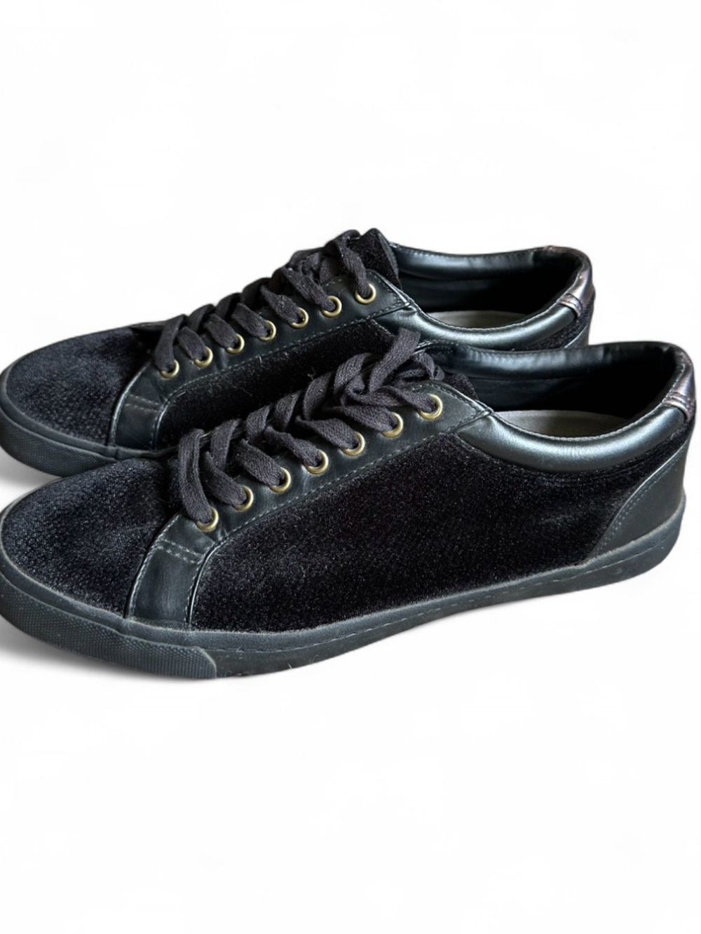 Topman Black Velvet Low-Top Lace-Up Sneakers